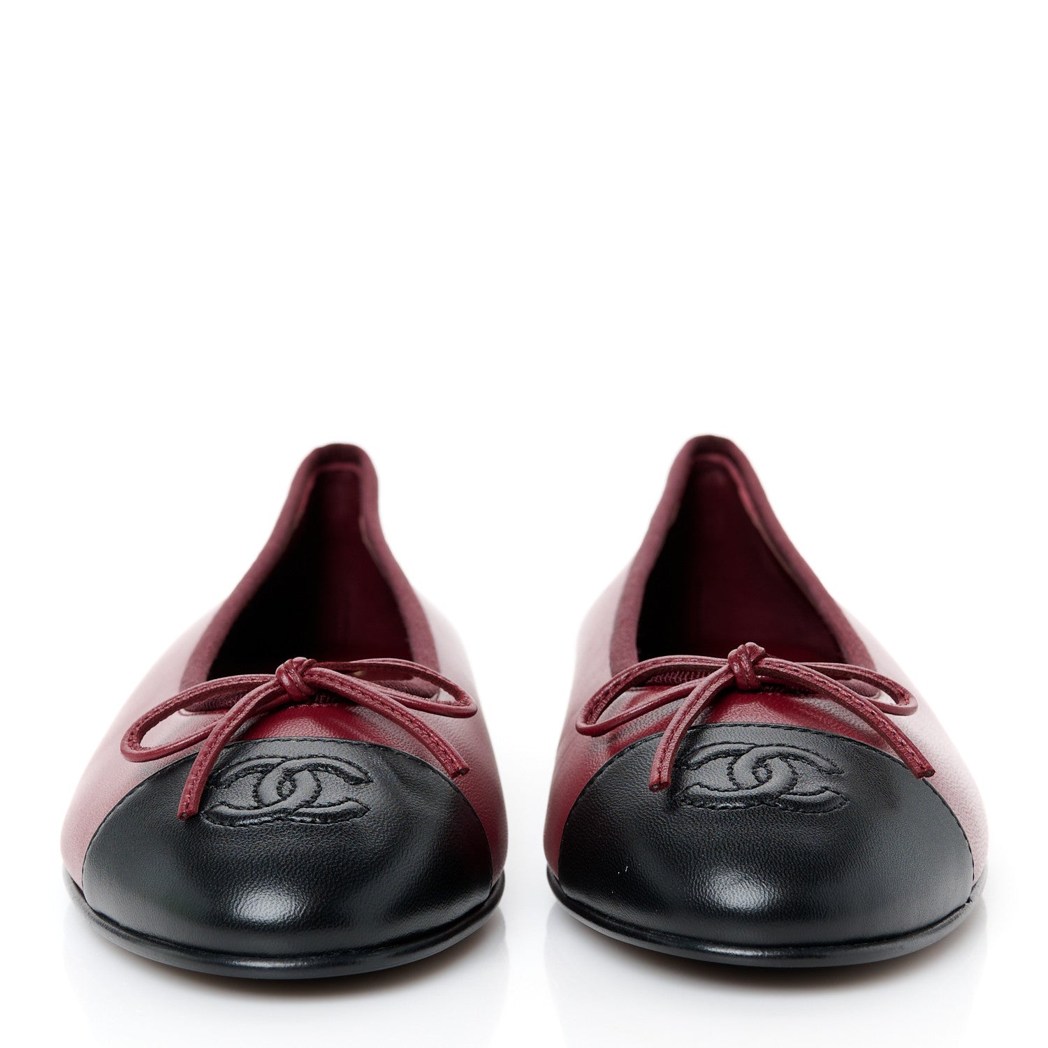 Chanel Lambskin Cap Toe CC Ballerina Flats 38 Burgundy Black 3 of 10