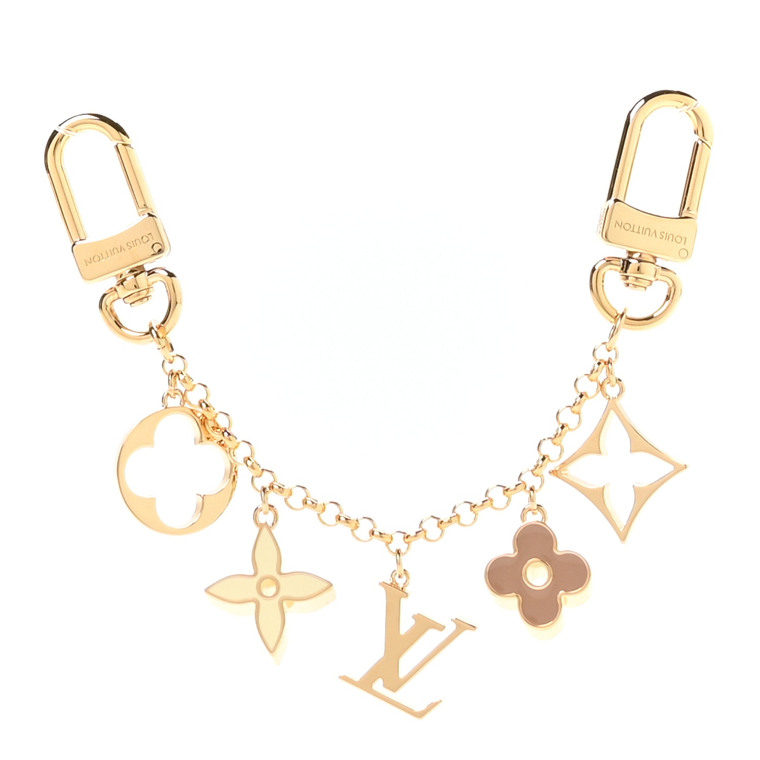Louis Vuitton Brass Enamel Fleur De Monogram Bag Charm Chain Gold 1 of 4