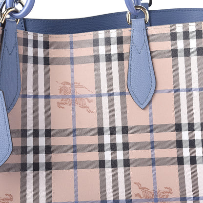 Burberry Calfskin Haymarket Check Medium Reversible Tote Slate Blue 11 of 17