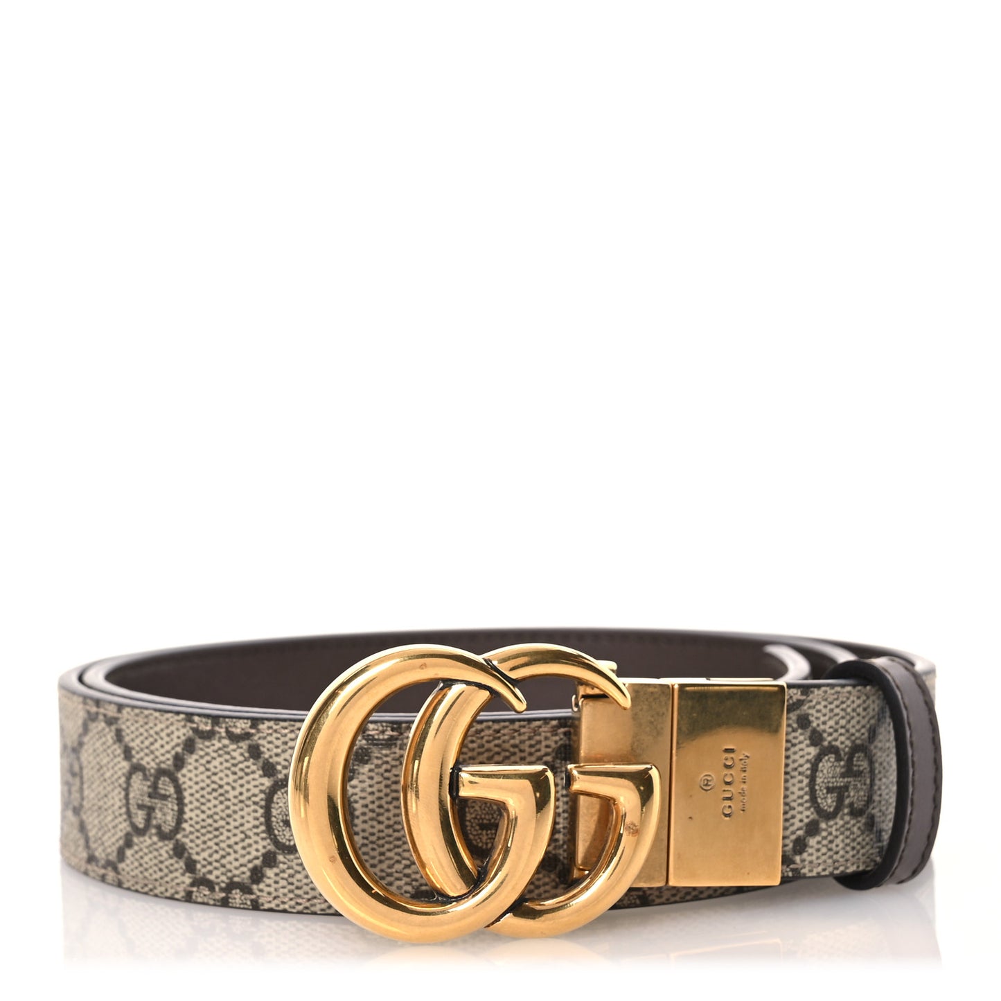 GG Supreme Monogram Plutone Calfskin Double G Reversible 30mm Belt 85 34 Beige Ebony New Acero