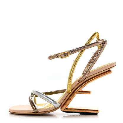 Fendi Metallic Nappa Fendi First 95mm Strappy Sandals 40 Argento Stagno Oro Champagne 1 of 7