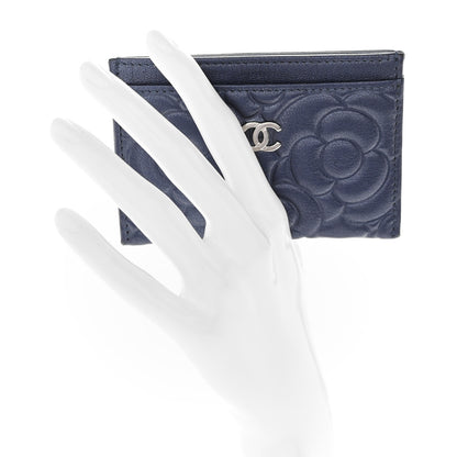 Chanel Goatskin Camellia Embossed Card Holder Dark Blue 2 of 8