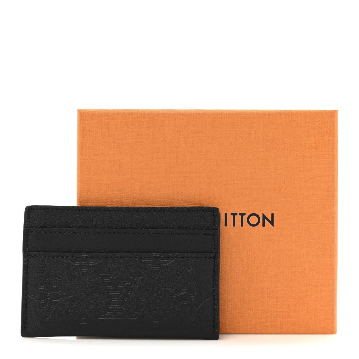 Louis Vuitton Calfskin Monogram Shadow Double Card Holder Black Black 7 of 7