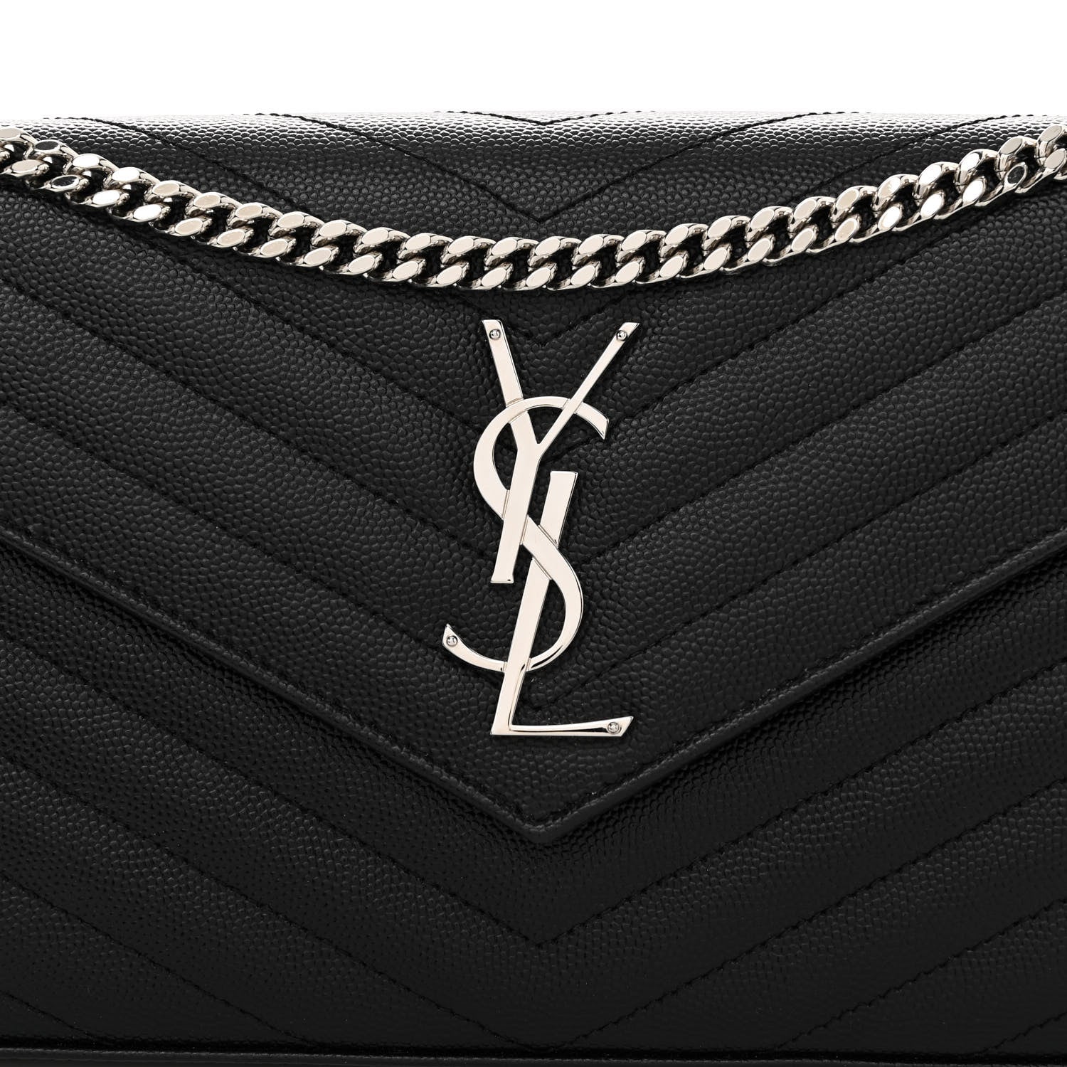 Saint Laurent Grain De Poudre Matelasse Chevron Monogram Chain Wallet Black 7 of 9