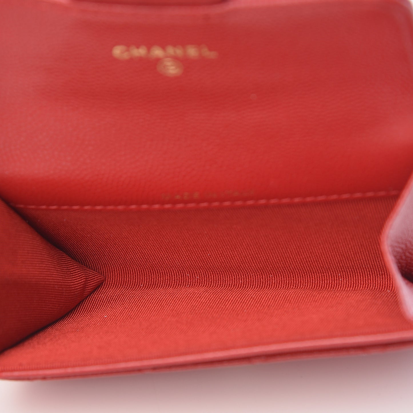 Caviar Quilted Flap Card Holder Wallet Red