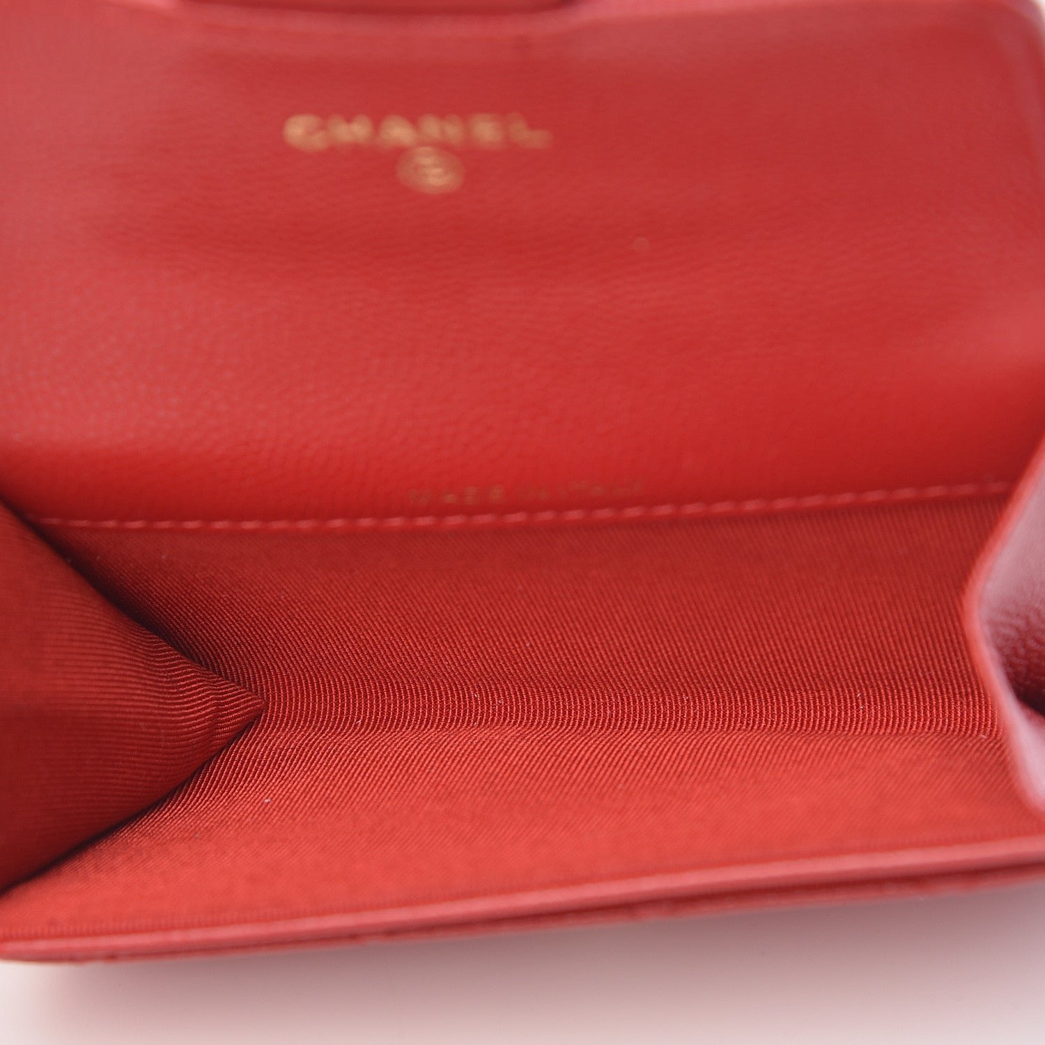 Chanel Caviar Quilted Flap Card Holder Wallet Red 5 of 9