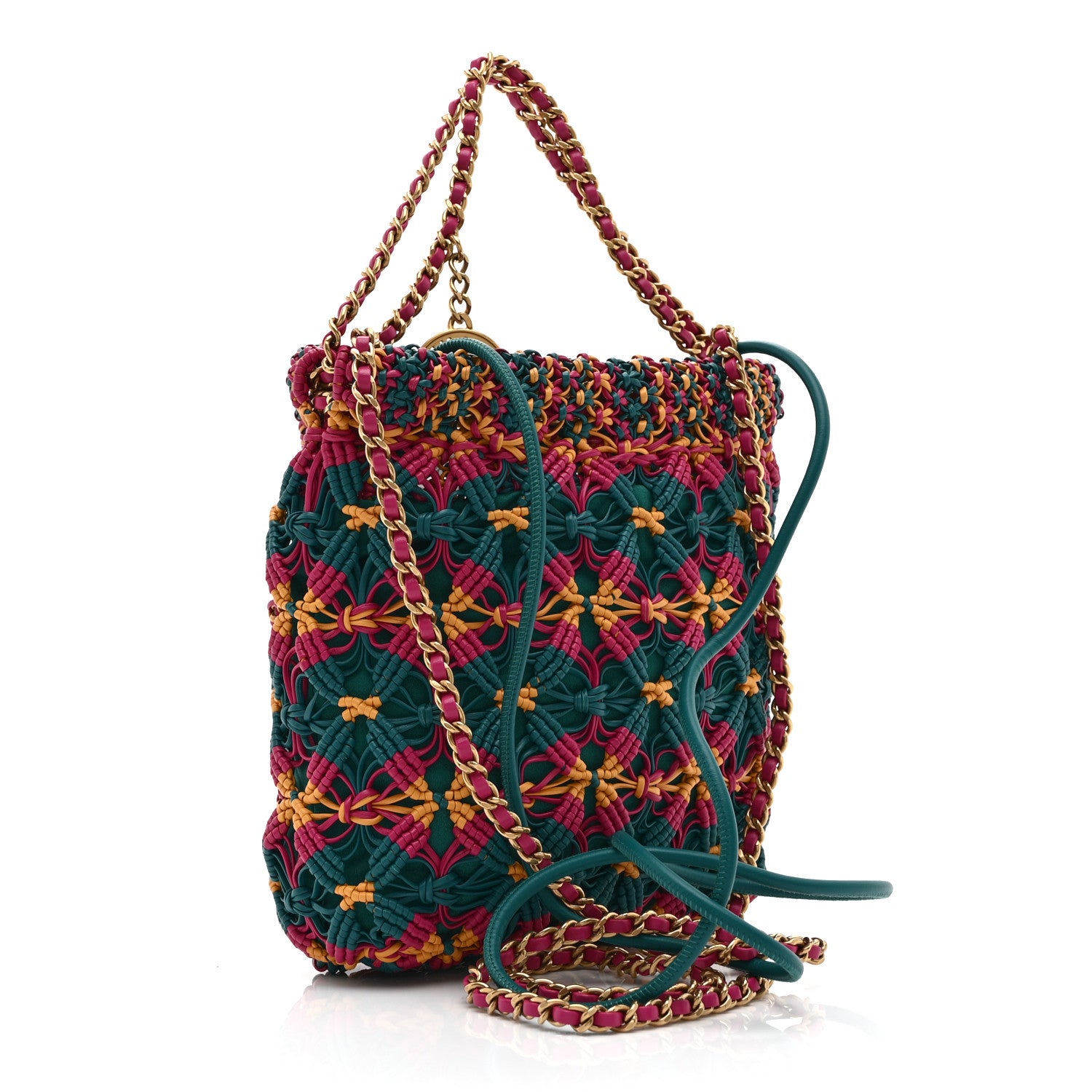 Chanel Calfskin Macrame Mini Chanel 22  Green Purple Yellow 3 of 10