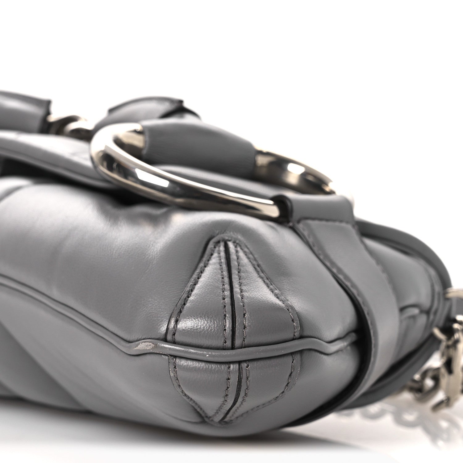 Gucci Nappa Vertical Matelasse Medium Maxi Horsebit Chain Shoulder Bag Grey 10 of 11