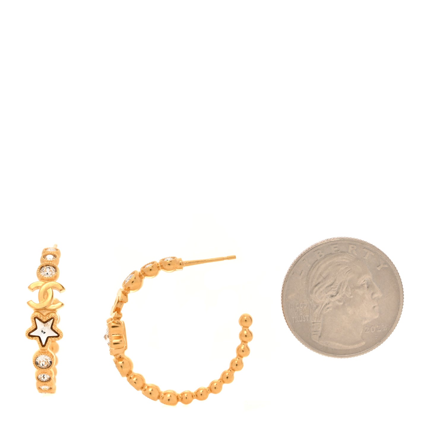 Metal Strass Crystal Star CC Hoop Earrings Gold