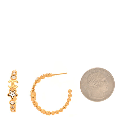 Chanel Metal Strass Crystal Star CC Hoop Earrings Gold 2 of 5