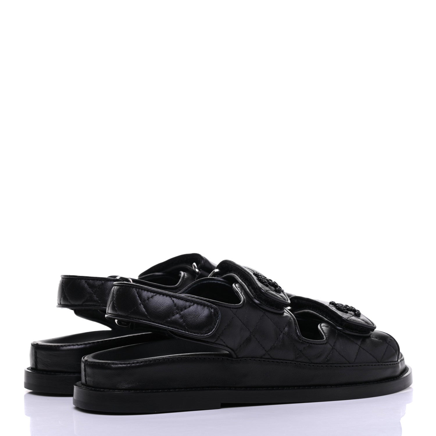 Chanel Lambskin Velcro Dad Sandals 35 Black 4 of 9