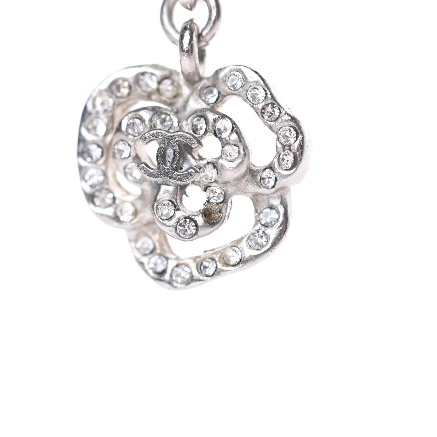 Chanel Crystal CC Camellia Drop Earrings Silver 4 of 5