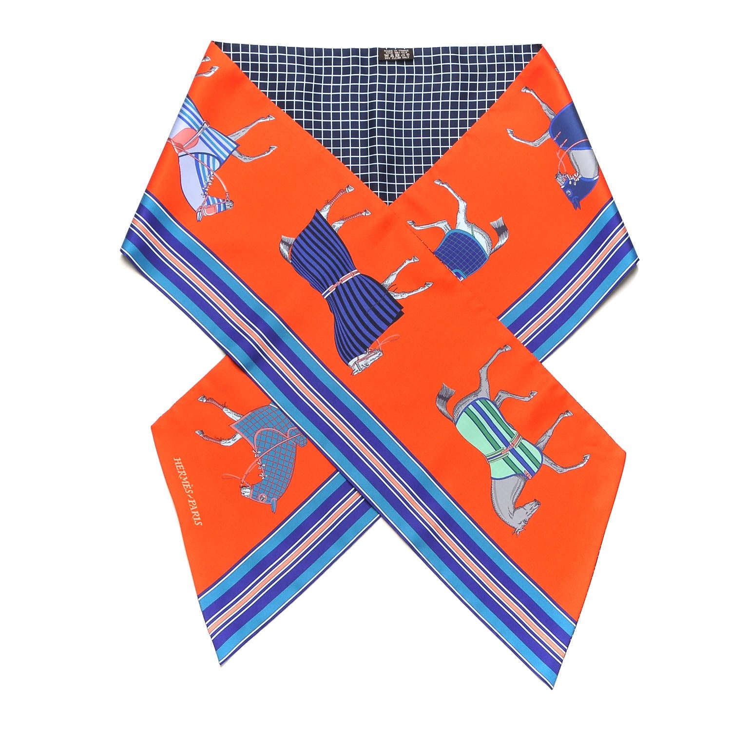 Hermes Silk Couvertures et Tenues de Jour a Carreaux Maxi Twilly Cut Vermillon Marine Ciel 1 of 6