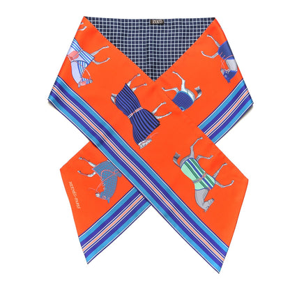 Hermes Silk Couvertures et Tenues de Jour a Carreaux Maxi Twilly Cut Vermillon Marine Ciel 1 of 6