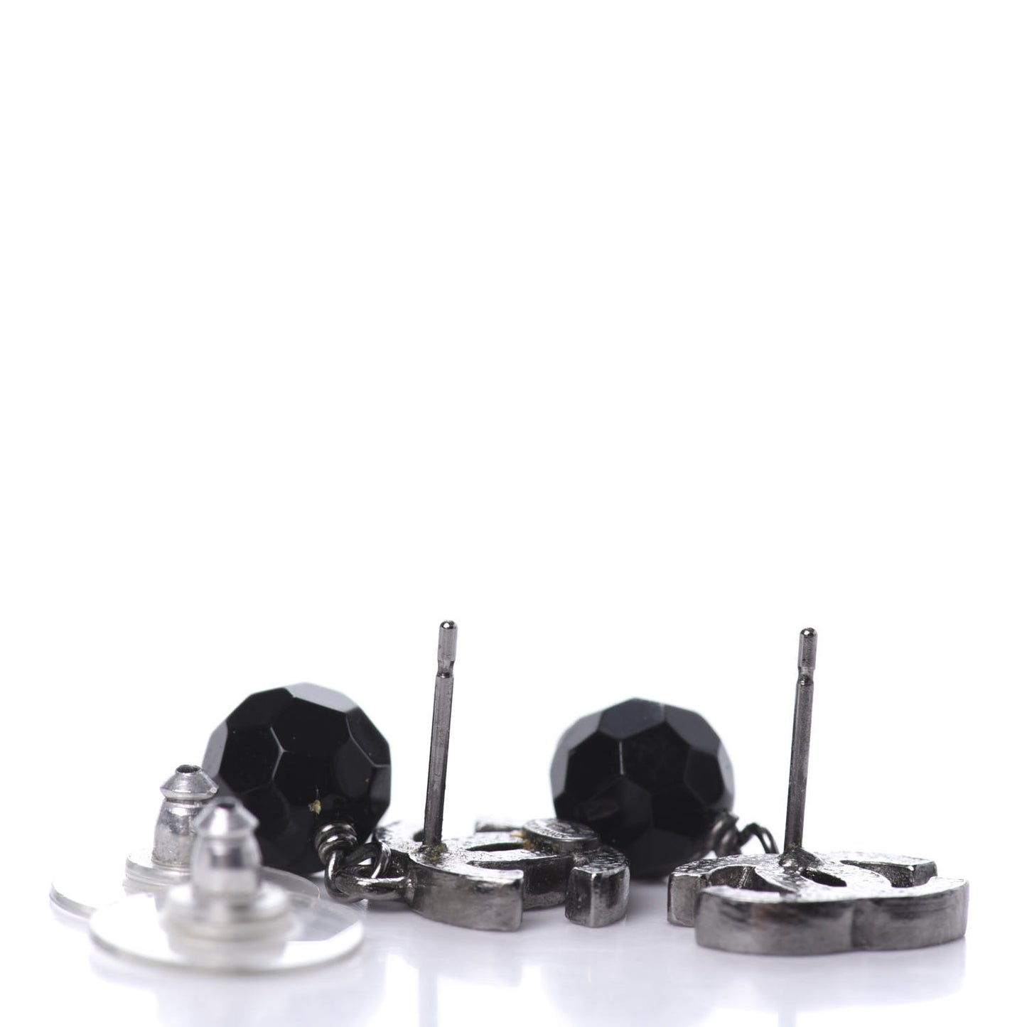 Ruthenium Bead CC Drop Earrings Black