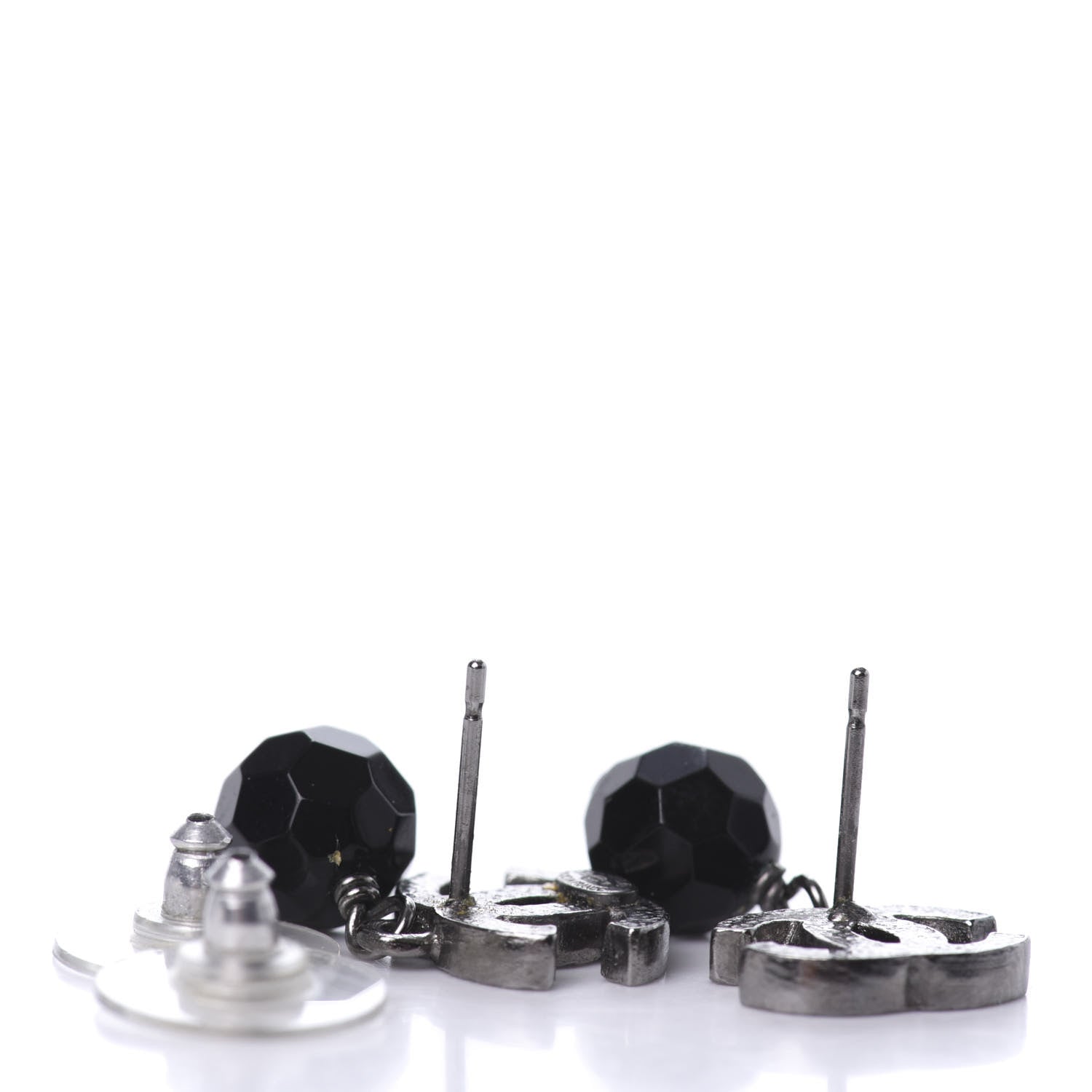 Chanel Ruthenium Bead CC Drop Earrings Black 3 of 5