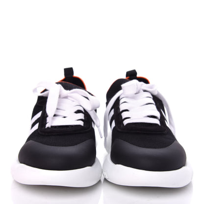 Hermes Knit Suede Goatskin Mens Crew Sneakers 41 Black White 2 of 11