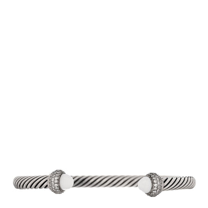 David Yurman Sterling Silver Diamond White Agate 5mm Cable Classics Bracelet 1 of 3