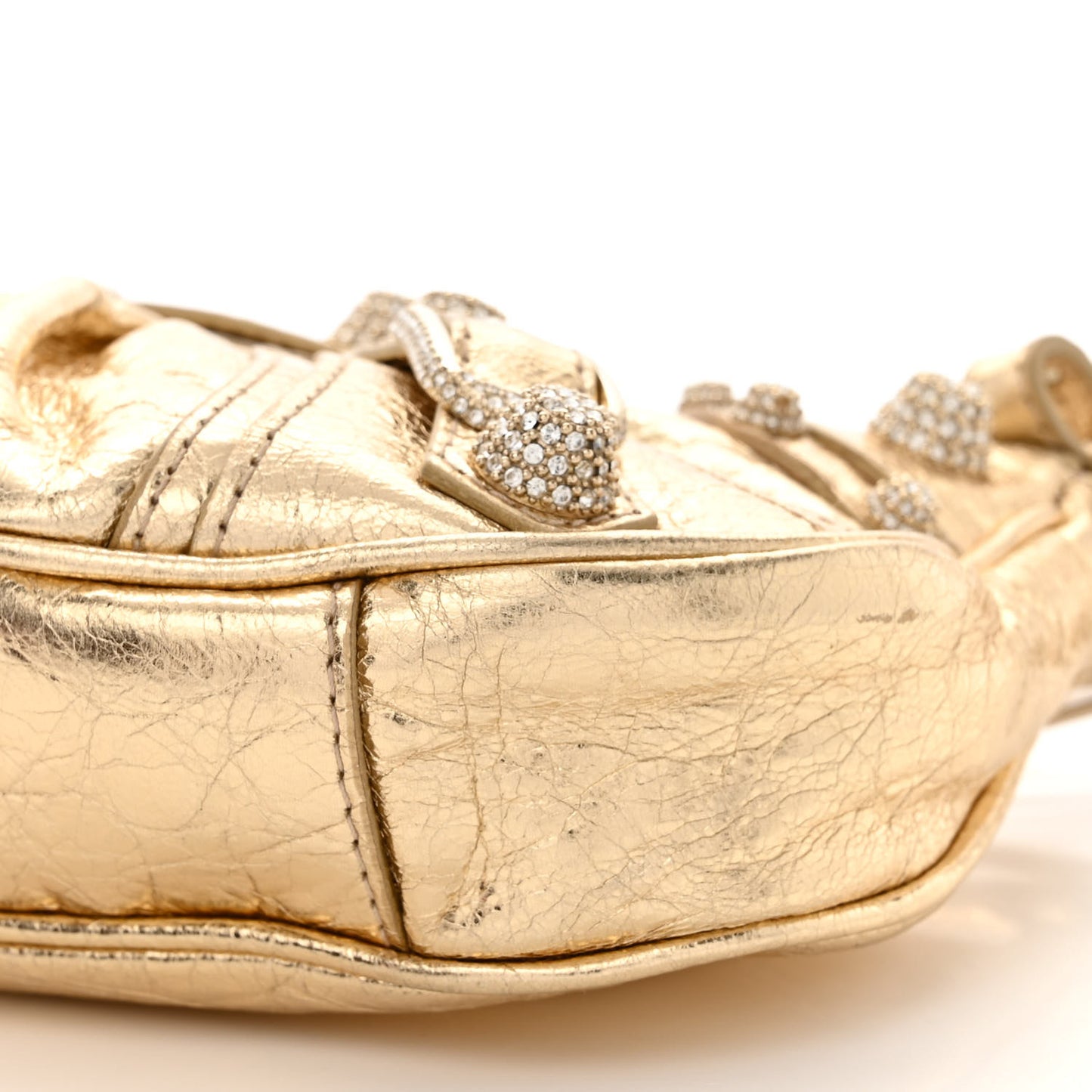 Metallic Arena Agneau Crystal Le Cagole Mini Purse With Chain Light Gold