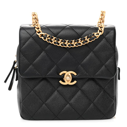 Chanel Shiny Caviar Quilted Chain Melody Backpack Black 1 of 10
