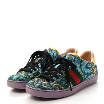 Gucci Jacquard Web Embroidered Womens New Ace Sneakers 36 Azure Multicolor Oro Vecchio 3 of 12