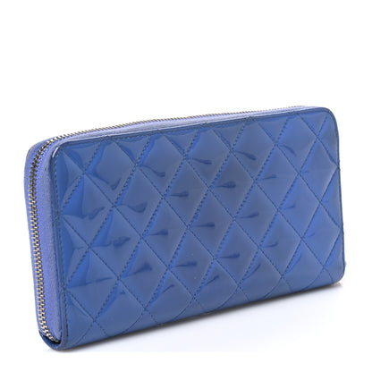 Chanel Patent Quilted Large Gusset Zip Around Wallet Blue 3 of 9