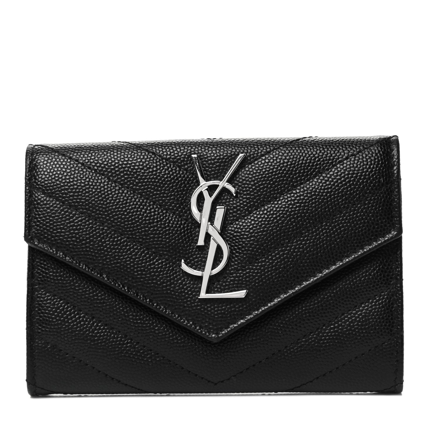 Grain De Poudre Matelasse Chevron Small Monogram Envelope Wallet Black