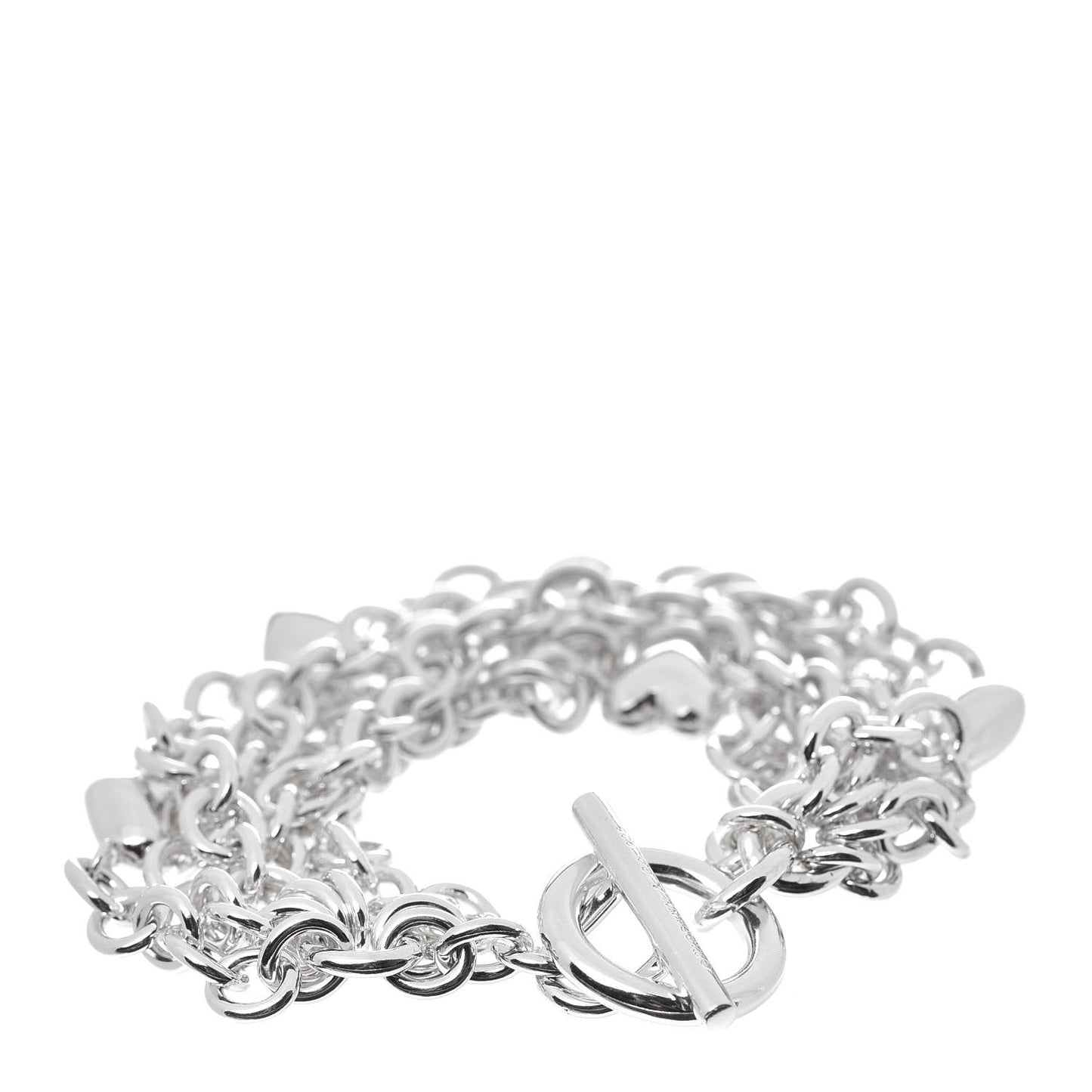 Sterling Silver Multi Strand Puff Heart Bracelet