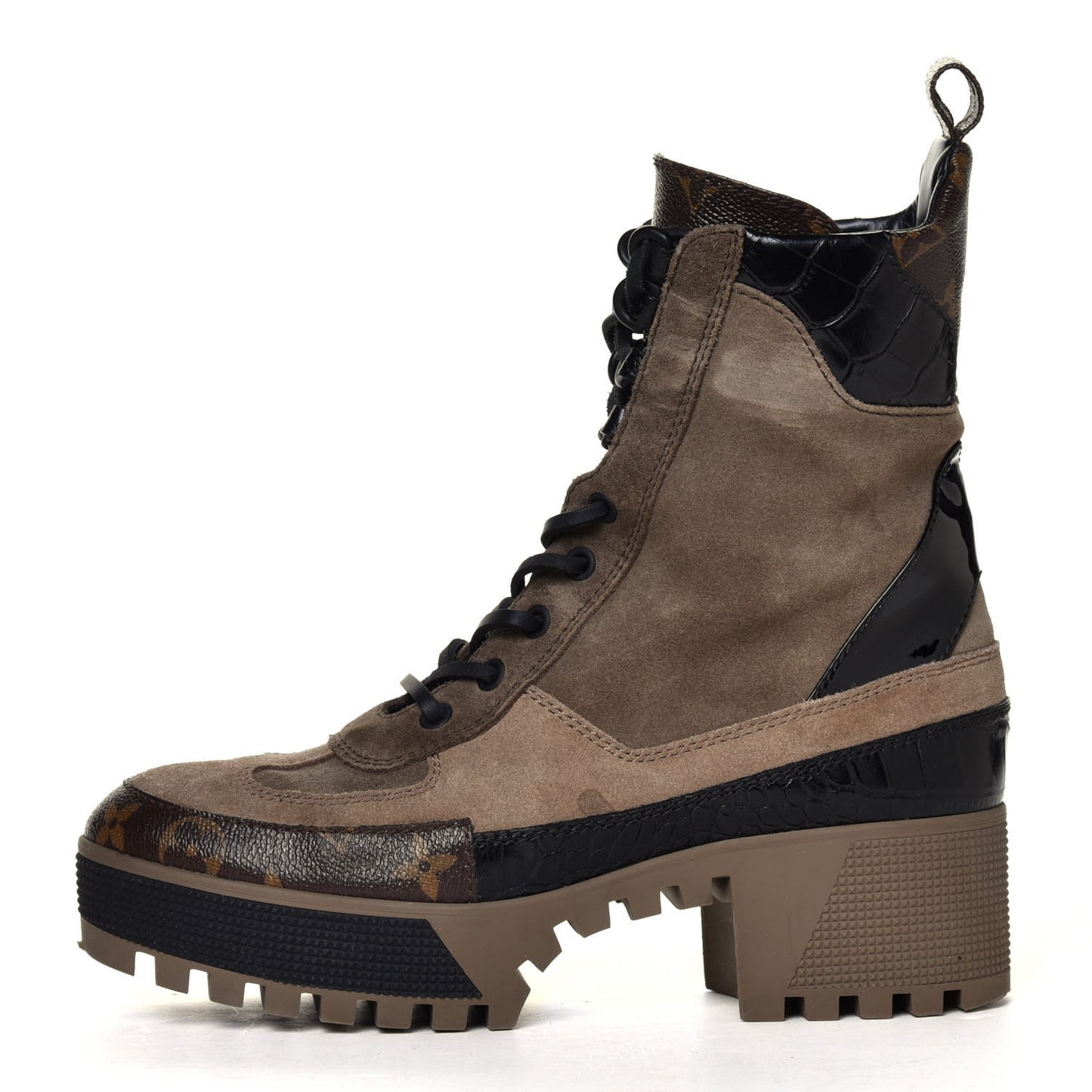Suede Calfskin Monogram Laureate Platform Desert Boots 37.5 Taupe
