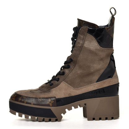 Louis Vuitton Suede Calfskin Monogram Laureate Platform Desert Boots 37.5 Taupe 1 of 6