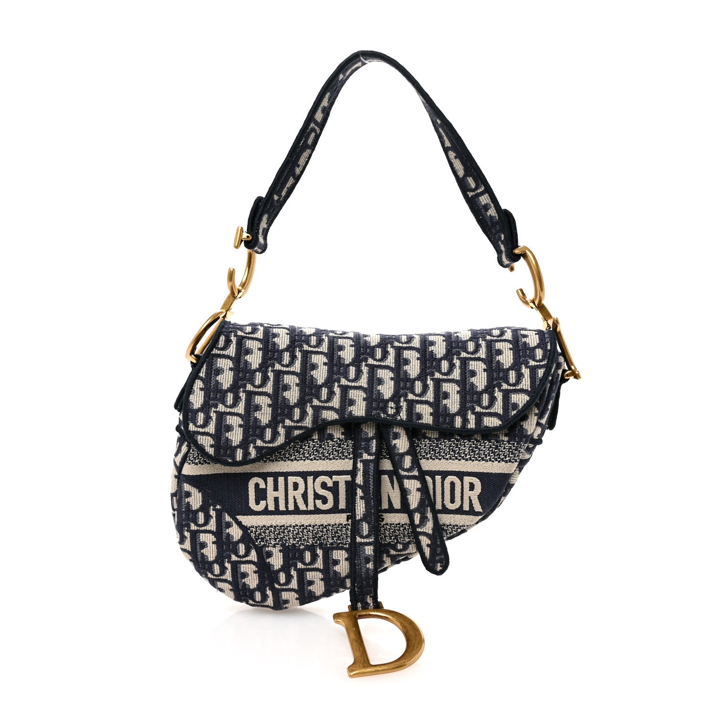 Oblique Embroidered Saddle Bag Blue