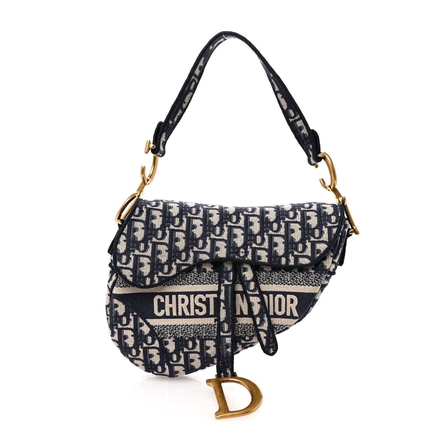 Christian Dior Oblique Embroidered Saddle Bag Blue 1 of 10
