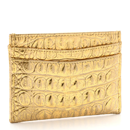 Chanel Metallic Calfskin Crocodile Embossed Cocodile Card Holder Gold 3 of 8