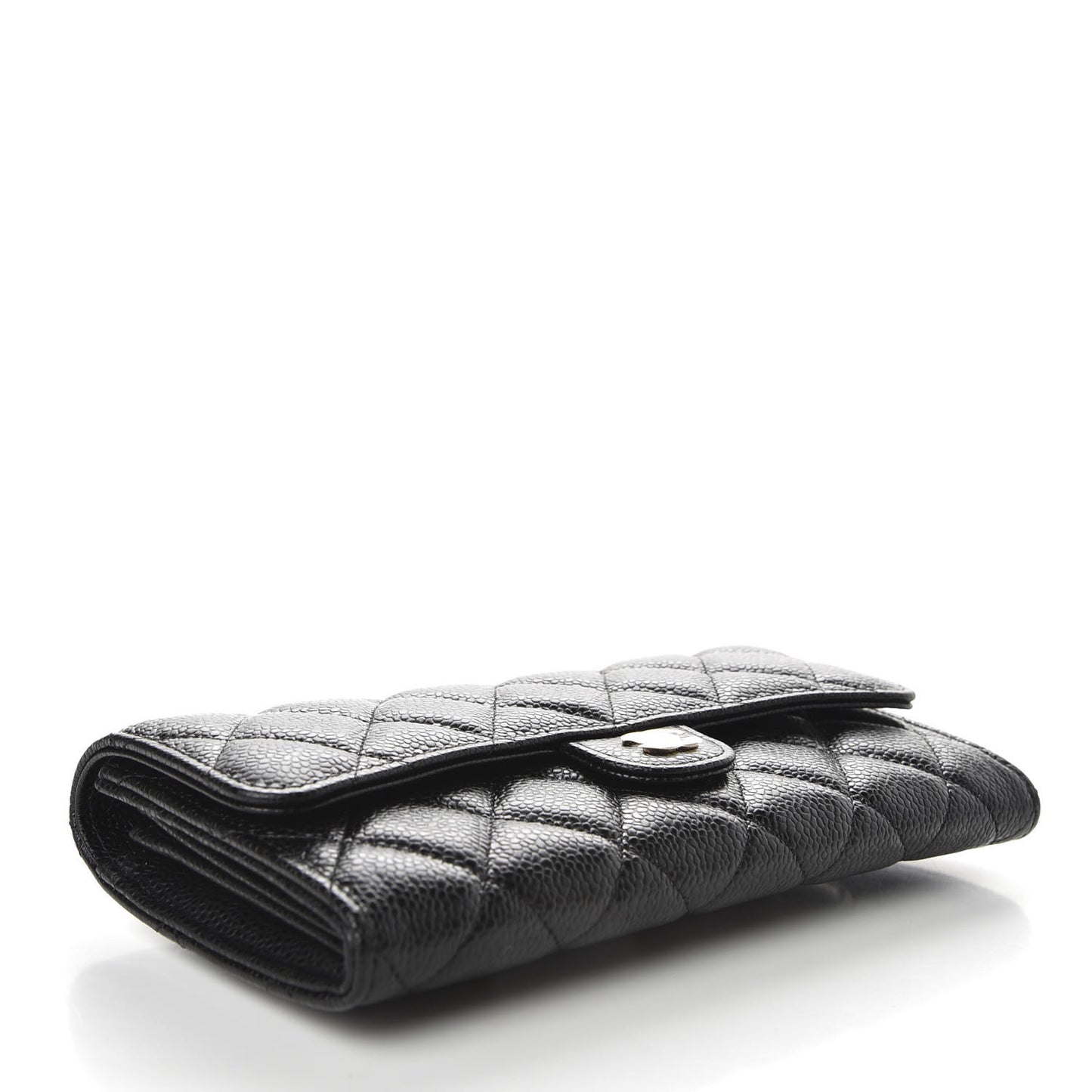 Caviar Quilted Large Gusset Flap Wallet Black