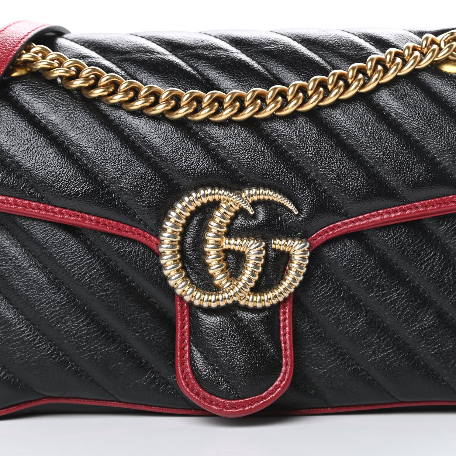 Gucci Vintage Effect Calfskin Matelasse Diagonal Small Torchon GG Marmont Shoulder Bag Black Romantic Cherry 8 of 10