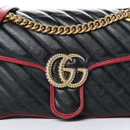 Gucci Vintage Effect Calfskin Matelasse Diagonal Small Torchon GG Marmont Shoulder Bag Black Romantic Cherry 8 of 10