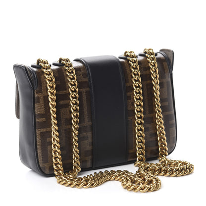 Fendi Glazed Fabric Vitello Century FF 1974 Stamp Patch Mini Double F Crossbody Bag Mogano Panna Black 3 of 10