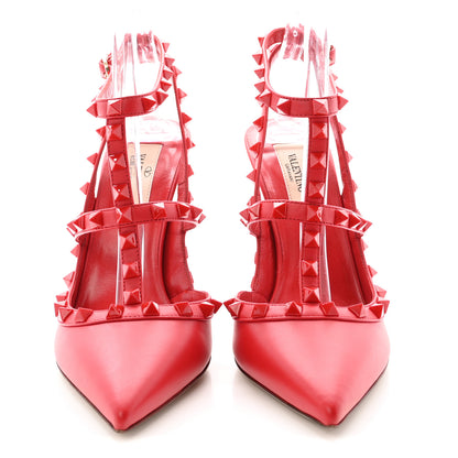 Valentino Garavani Calfskin Lacquered Monochrome Rockstud Ankle Strap 100mm Pumps 37.5 Rosso Valentino 3 of 10