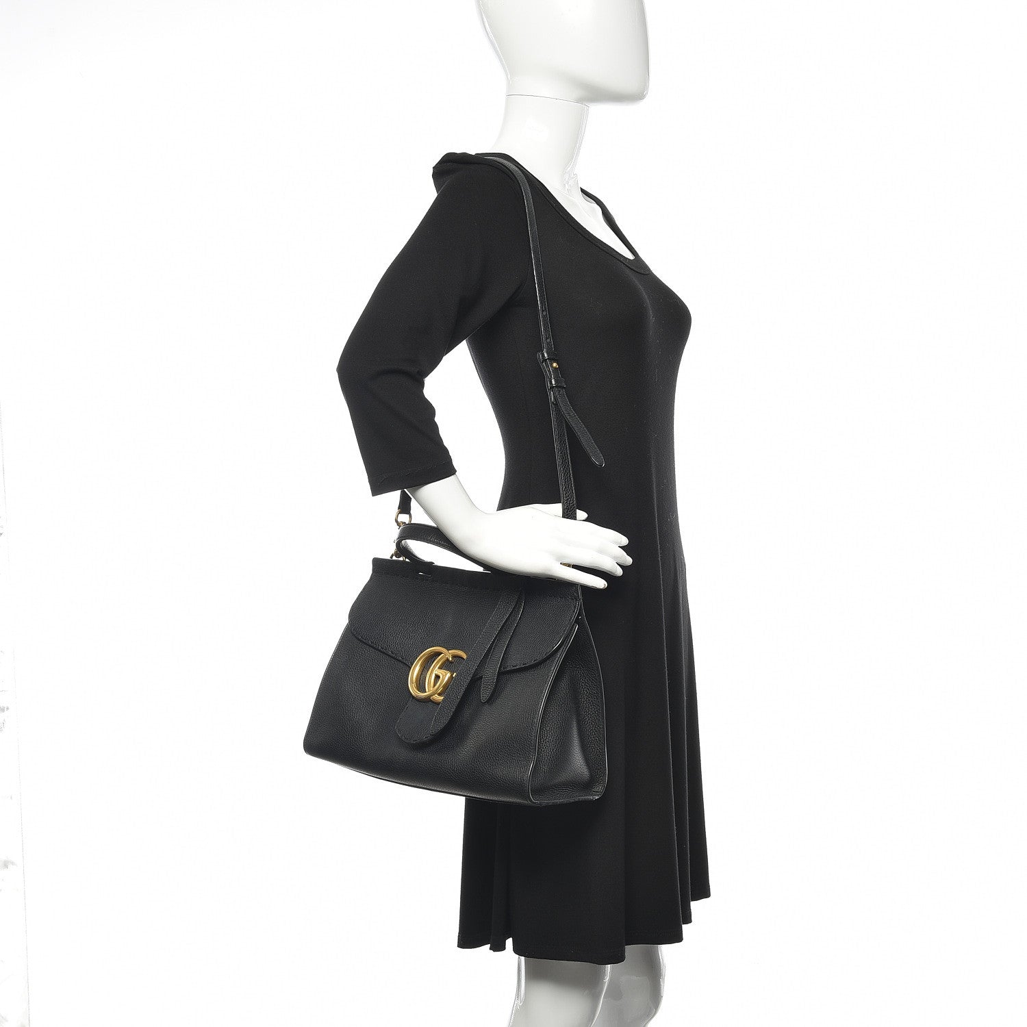 Gucci Calfskin Small GG Marmont Top Handle Bag Black 2 of 11