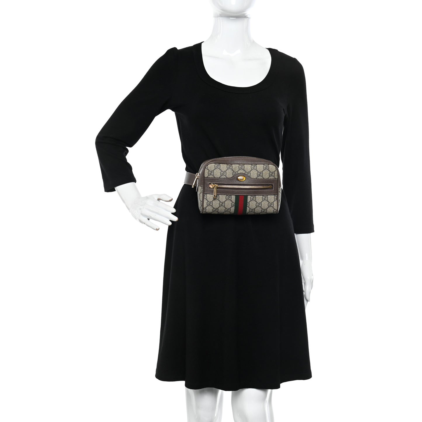 GG Supreme Monogram Web Small Ophidia Belt Bag 95 38 Dark Brown