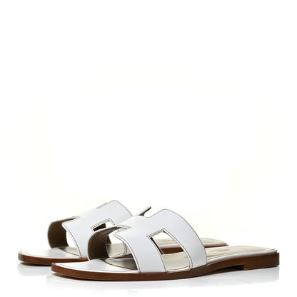 Hermes Box Calfskin Oran Sandals 38 White 3 of 10