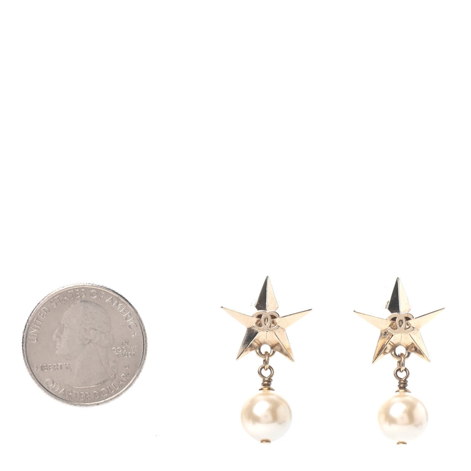 Chanel Pearl CC Star Drop Earrings Gold 2 of 3