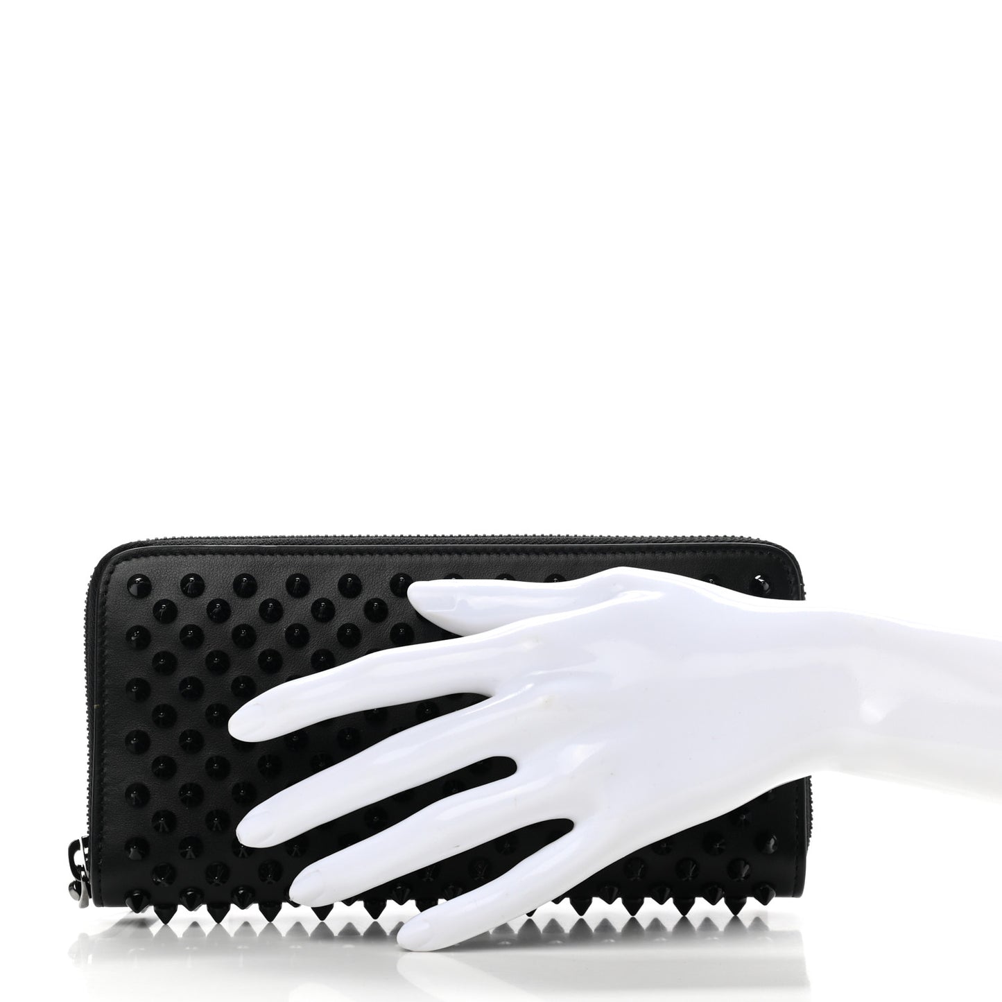Calfskin Panettone Spiked Zip Around Wallet Black