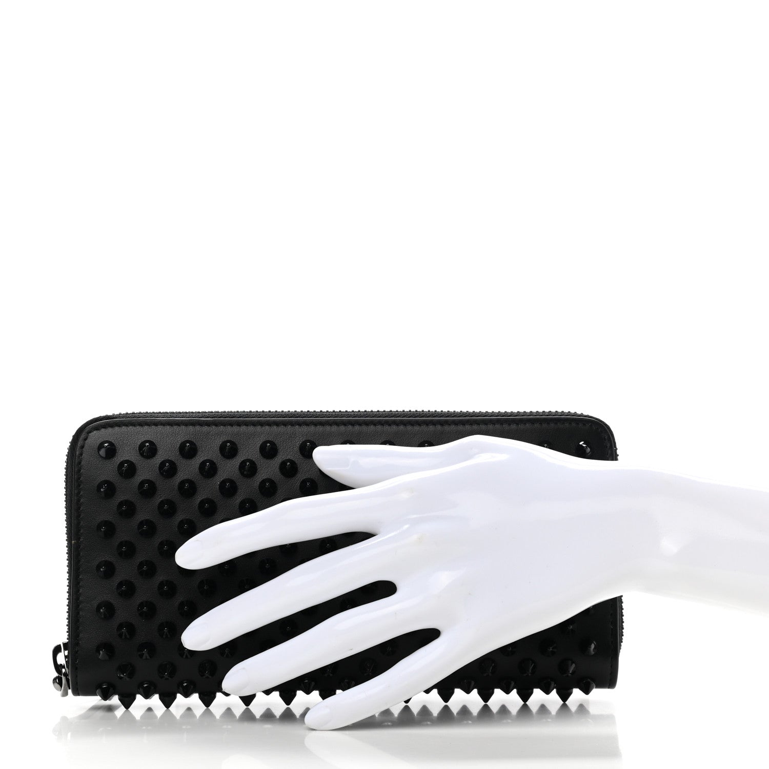 Christian Louboutin Calfskin Panettone Spiked Zip Around Wallet Black 2 of 7