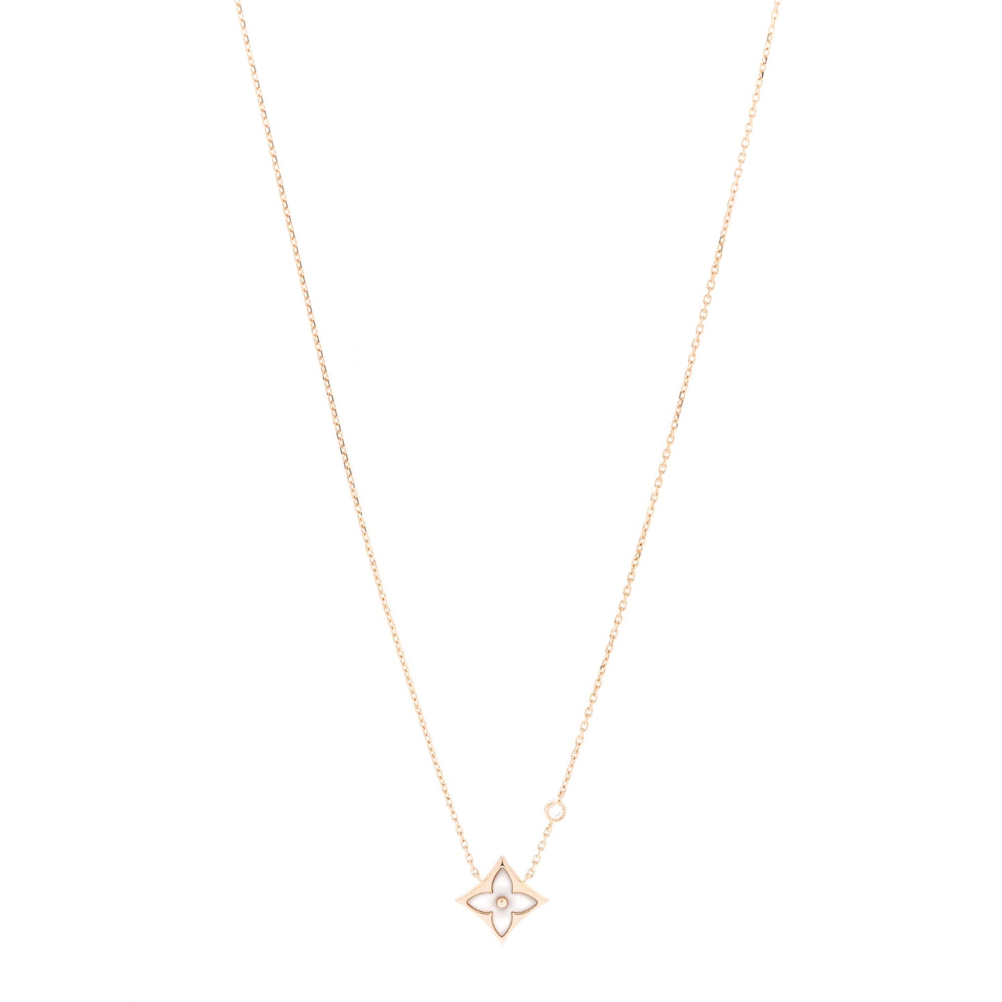 18K Pink Gold Diamond Pink Mother of Pearl Color Blossom BB Star Pendant Necklace
