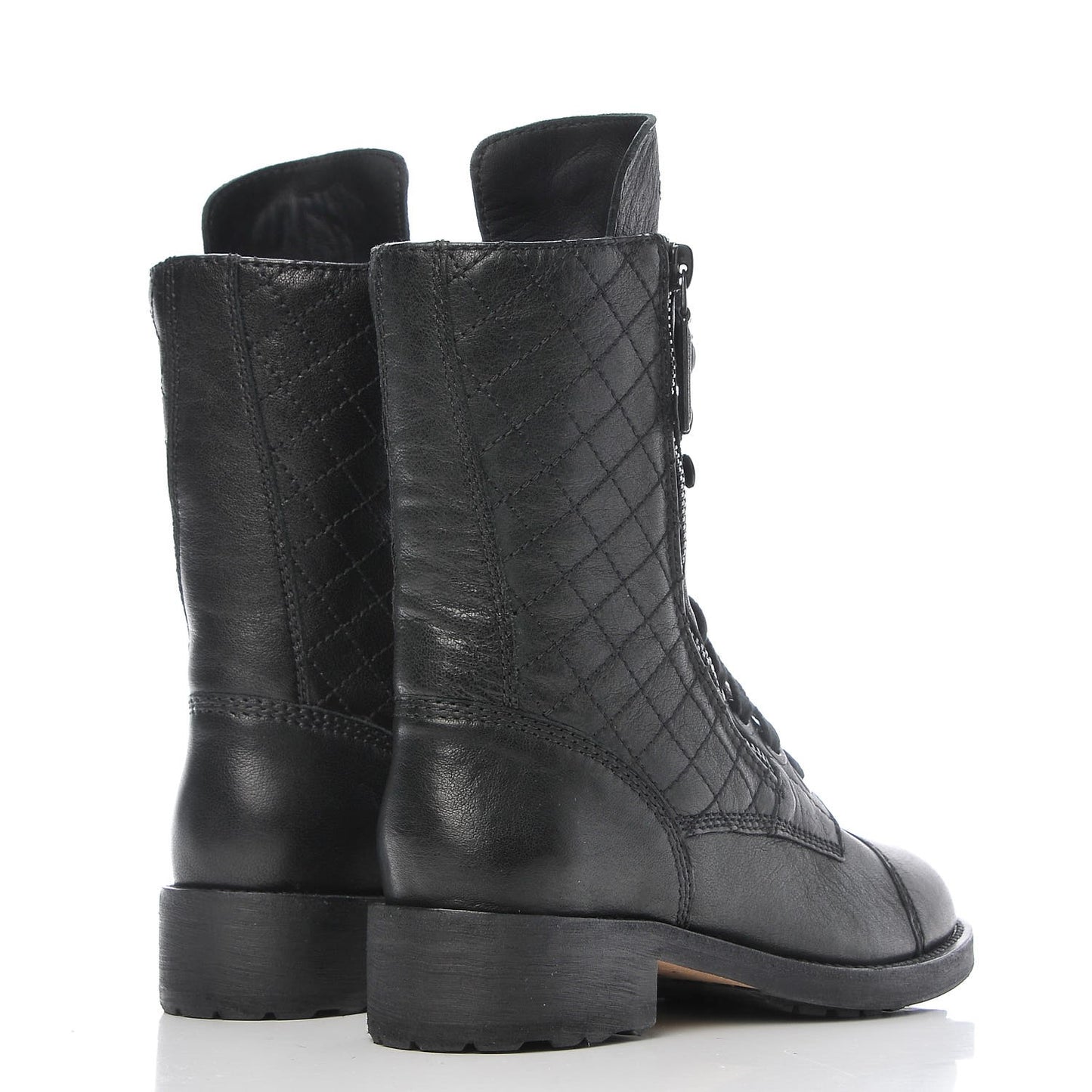 Sheepskin Quilted CC Tall Lace Up Combat Boots 35.5 Black