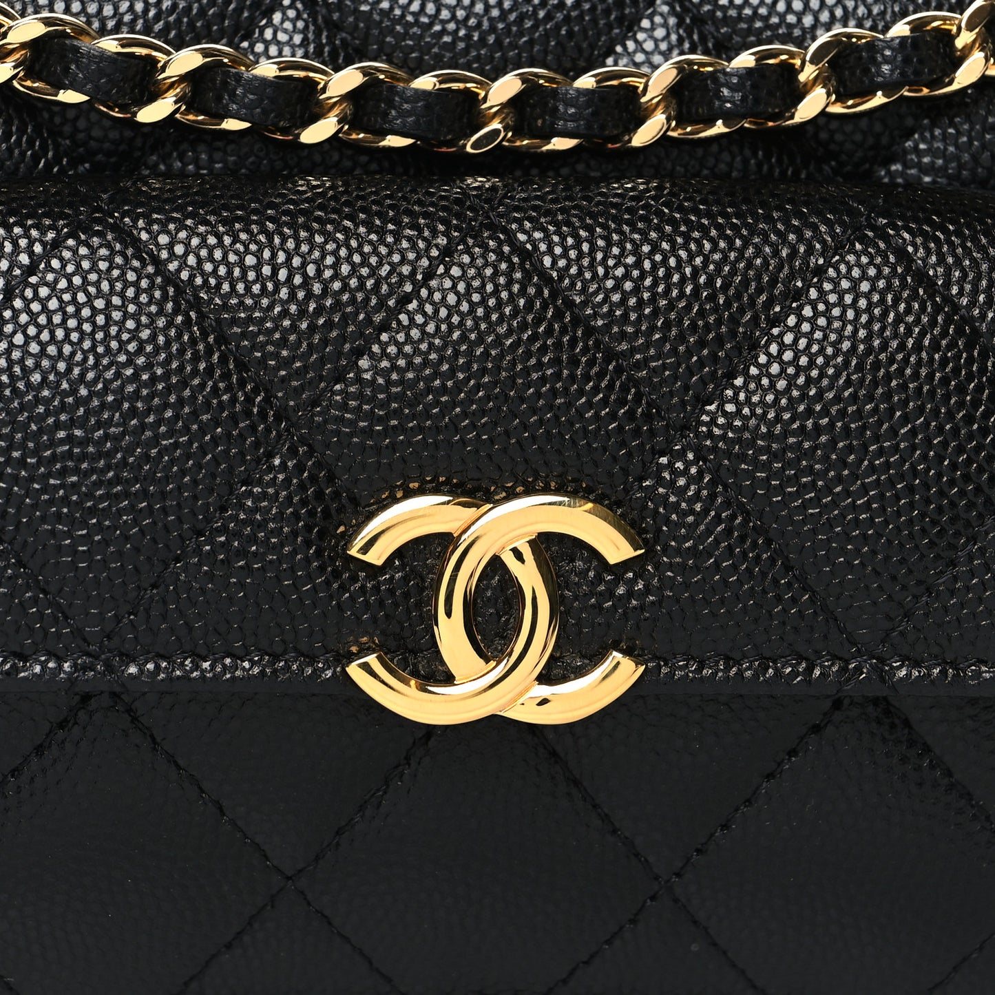 Caviar Quilted Pocket Twins Clutch With Chain Black