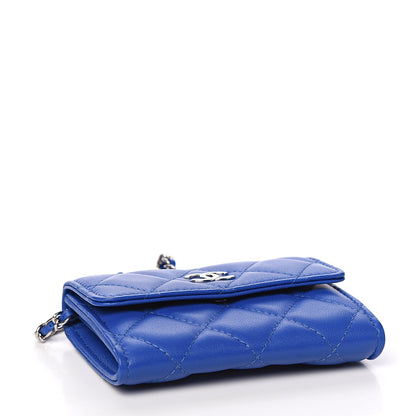 Chanel Lambskin Quilted Flap Card Holder On Chain Blue 3 of 10