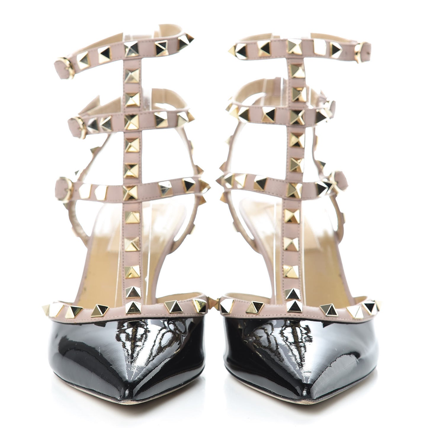 Patent Nappa Rockstud Ankle Strap 65mm Pumps 37.5 Black Poudre