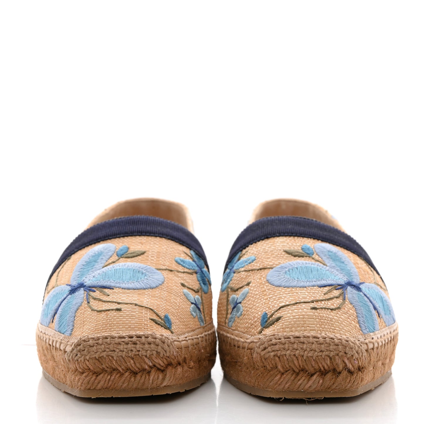 Raffia Floral Embroidered Dru Espadrilles 41 Natural Blue